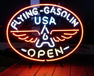 Flying Gasoline USA Open Neon Sign